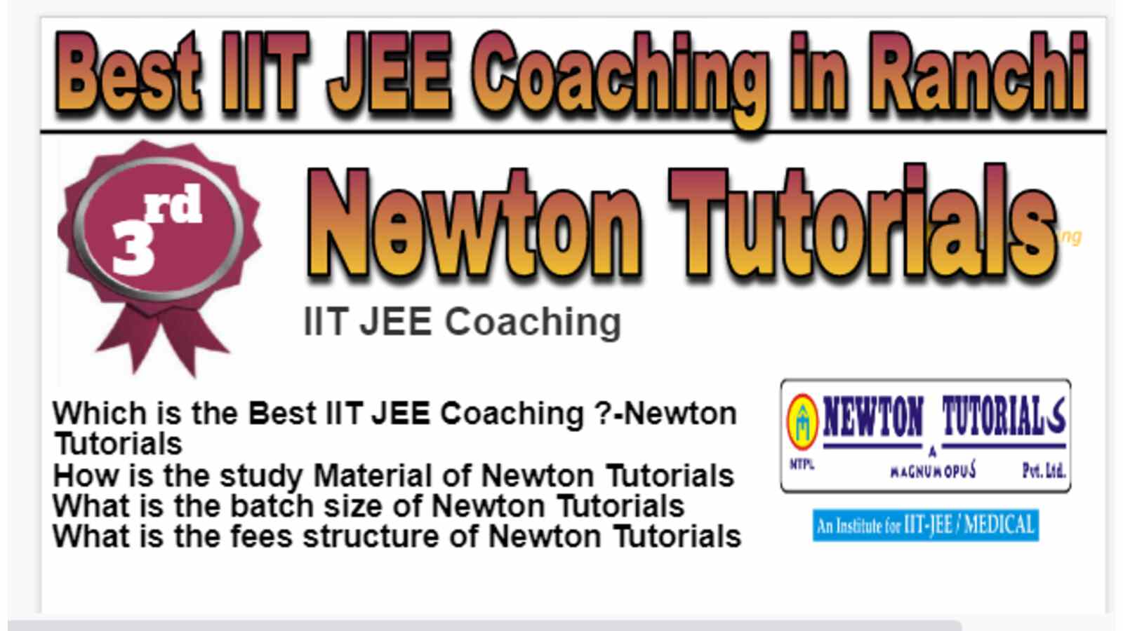 Rank 3 Best IIT JEE Coaching in Ranchi
