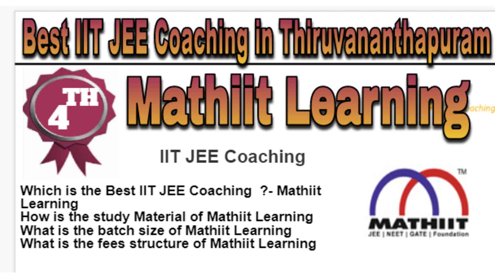 Rank 4 Best IIT JEE Coaching in Thiruvananthapuram