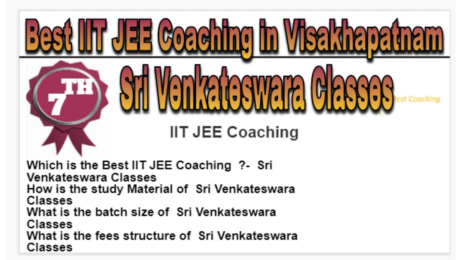 Rank 7 Best IIT JEE Coaching in Visakhapatnam