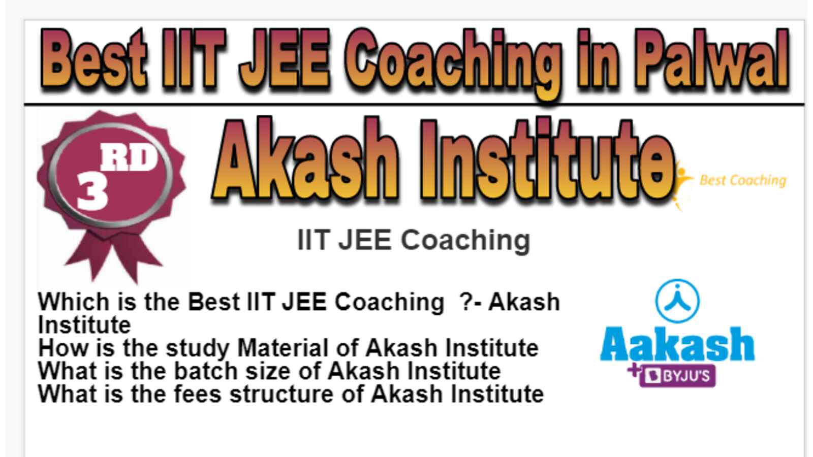 Rank 3 IIT JEE Coaching Institute in Palwal