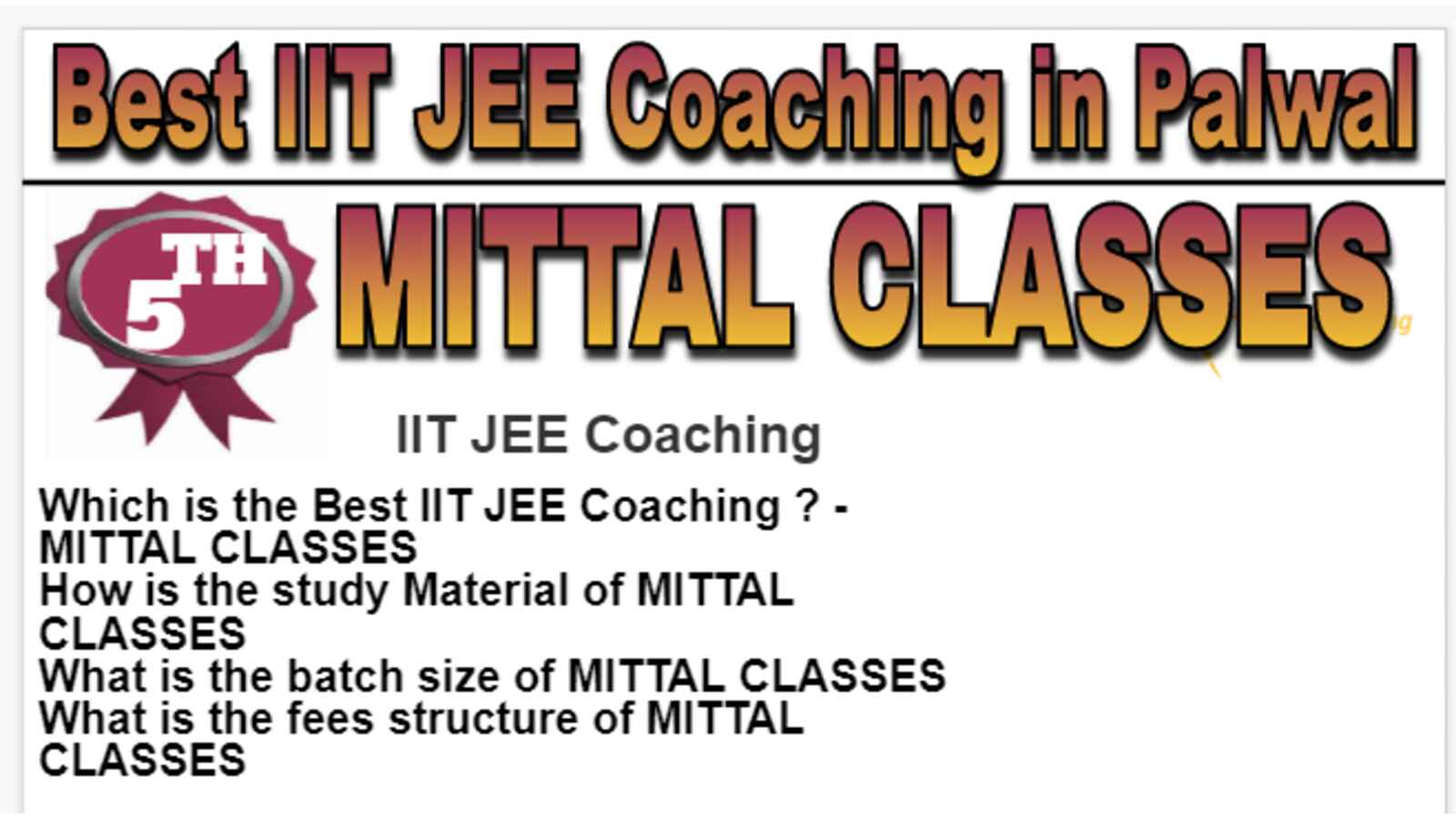 Rank 5 IIT JEE Coaching Institute in Palwal
