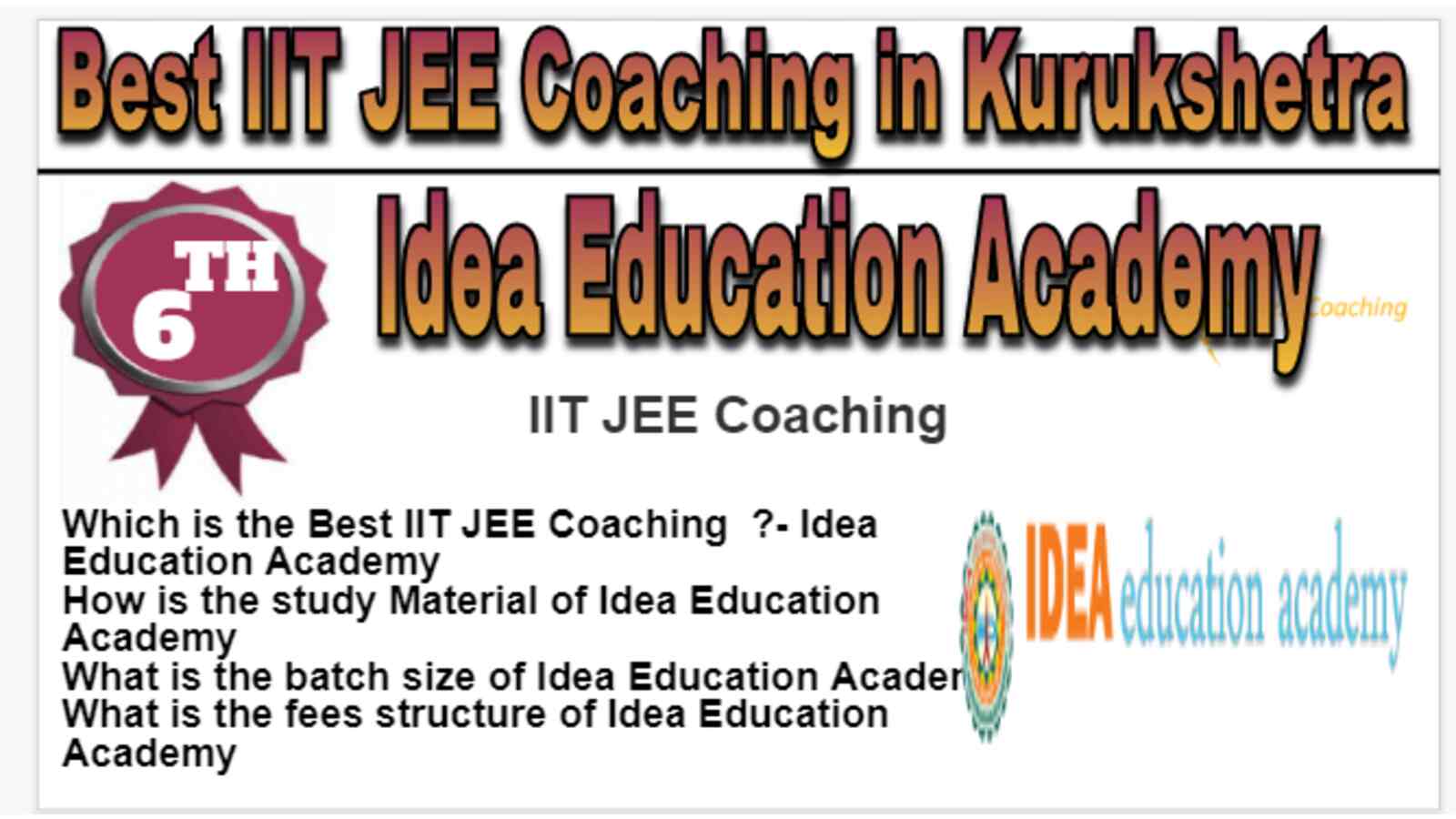 Rank 6 Best IIT JEE Coaching in Kurukshetra