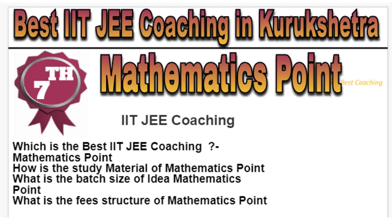 Rank 7 Best IIT JEE Coaching in Kurukshetra