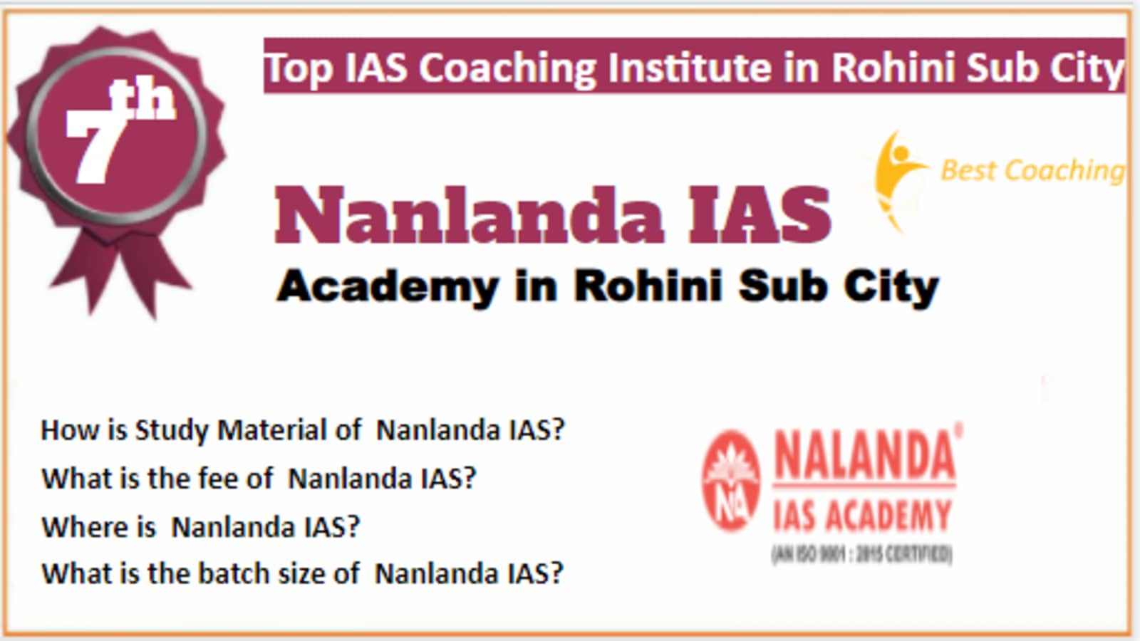 Rank 7 Best IAS Coaching in Rohini Sub City