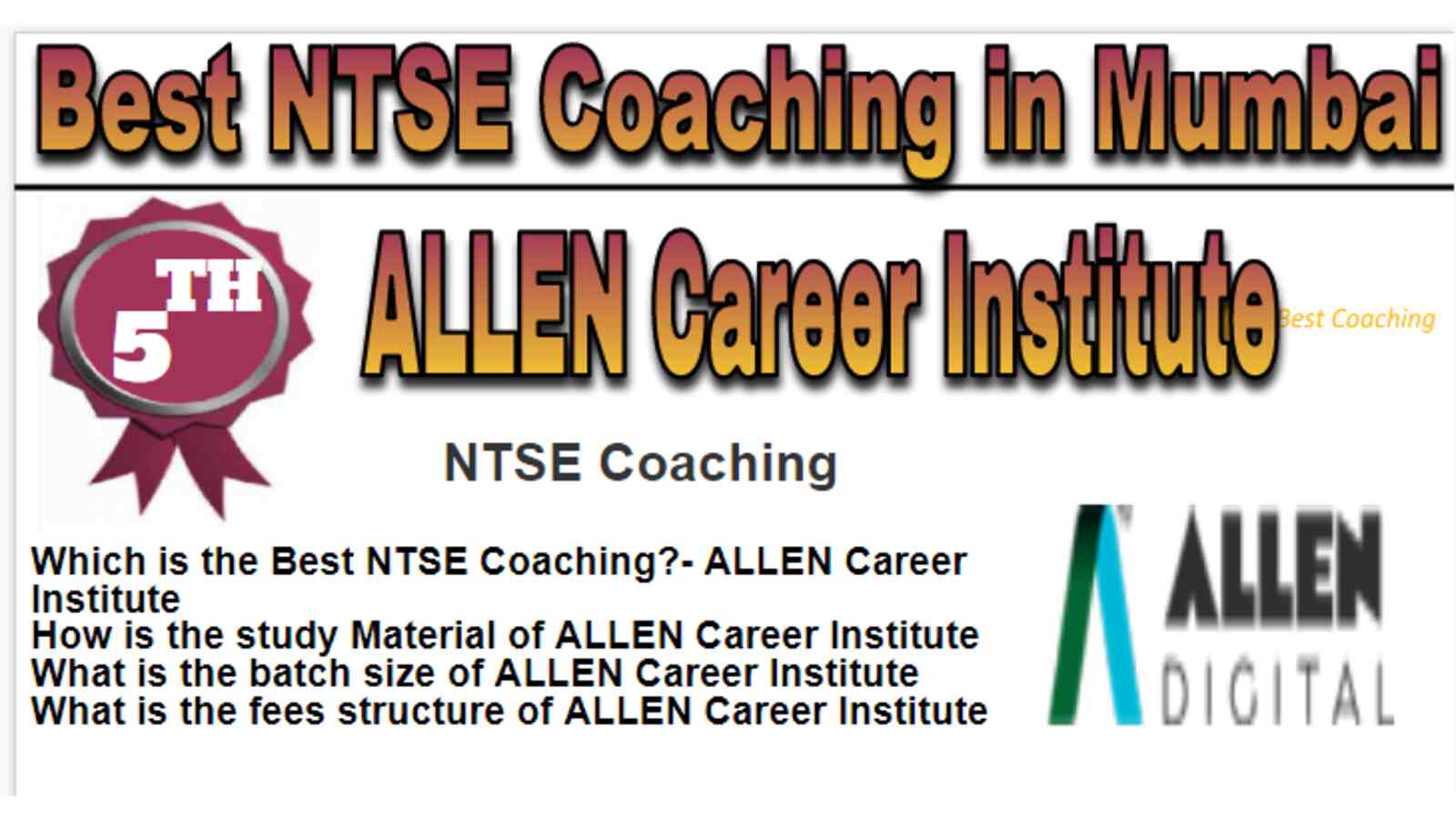 Rank 5 Best NTSE Coaching in Mumbai