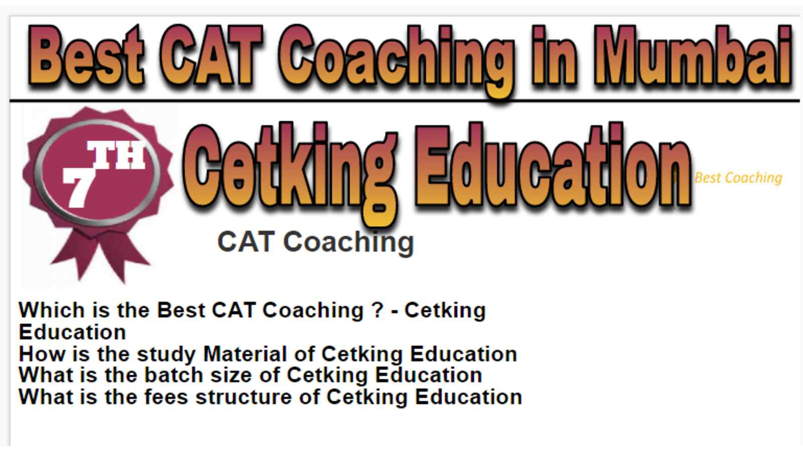 Rank 7 Best CAT Coaching in Mumbai
