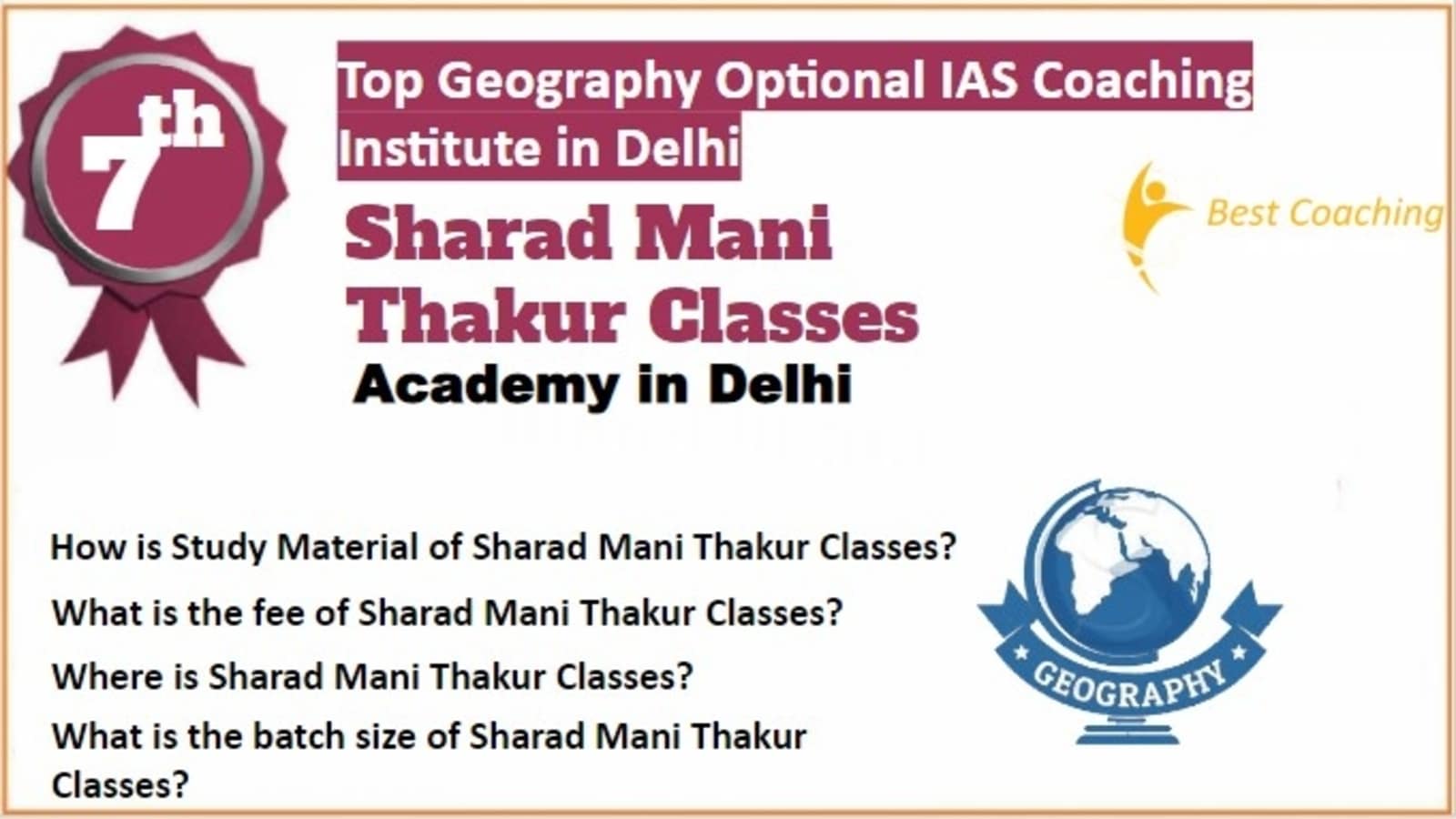 Sharad Mani Thakur Classes Geography optional IAS Coaching in Delhi. Rank 7th Geography optional IAS Coaching in Delhi. 7th Top Geography optional IAS Coaching in Delhi. Sharad Mani Thakur Classes Geography optional IAS Coaching in Delhi 2023. Best Geography optional IAS Coaching in Delhi Rank 7. 7th Best Geography optional IAS Coaching in Delhi with fees structure, contact Details, address and many other information related to coaching. List of Best 10 Geography optional IAS Coaching in Delhi Rank 7 Best Geography Optional IAS Coaching