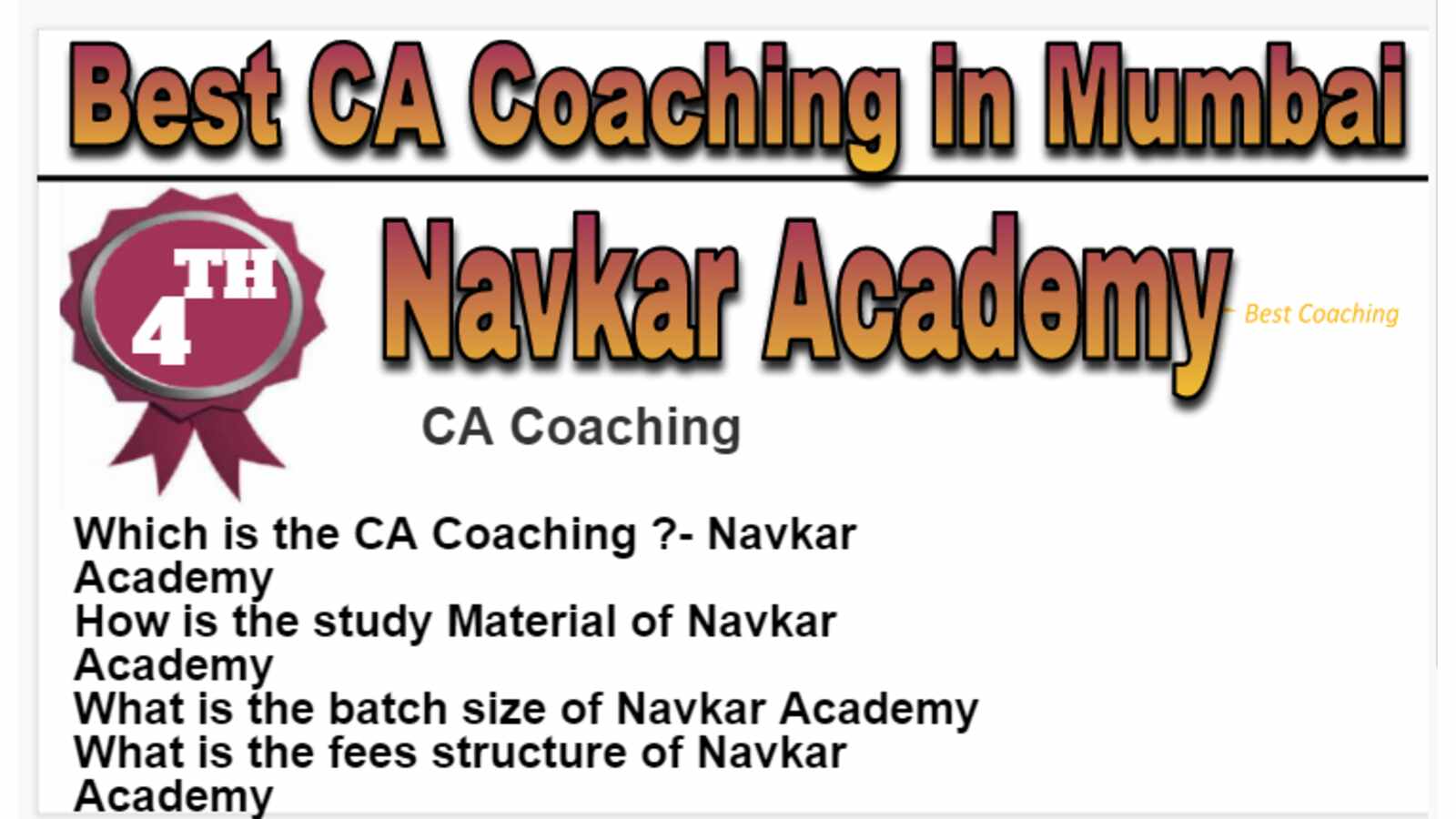 Rank 4 Best CA Coaching in Mumbai