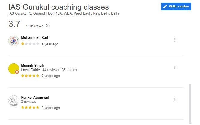 IAS Gurukul UPSC coaching in Delhi Google Reviews