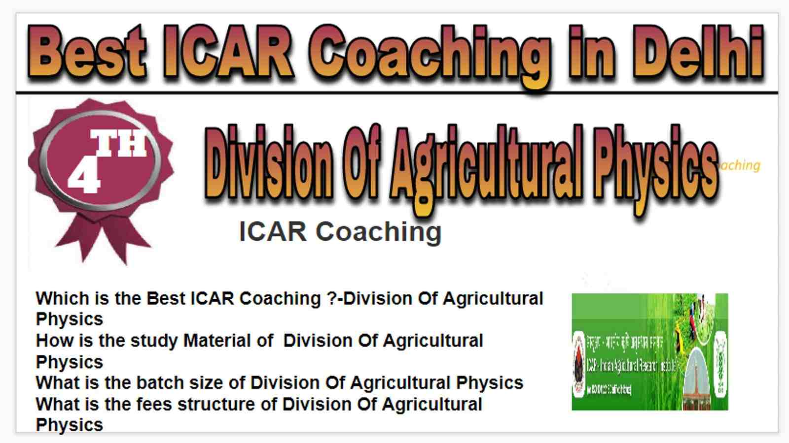 Rank 4 Best ICAR Coaching in Delhi