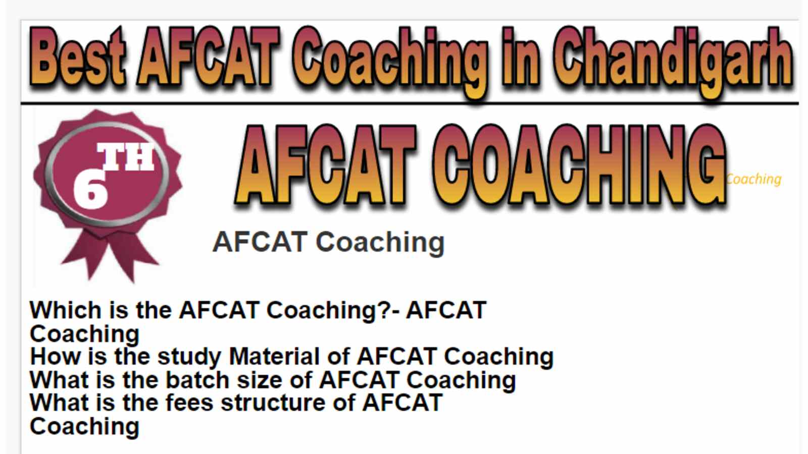 Rank 6 Best AFCAT Coaching in Chandigarh