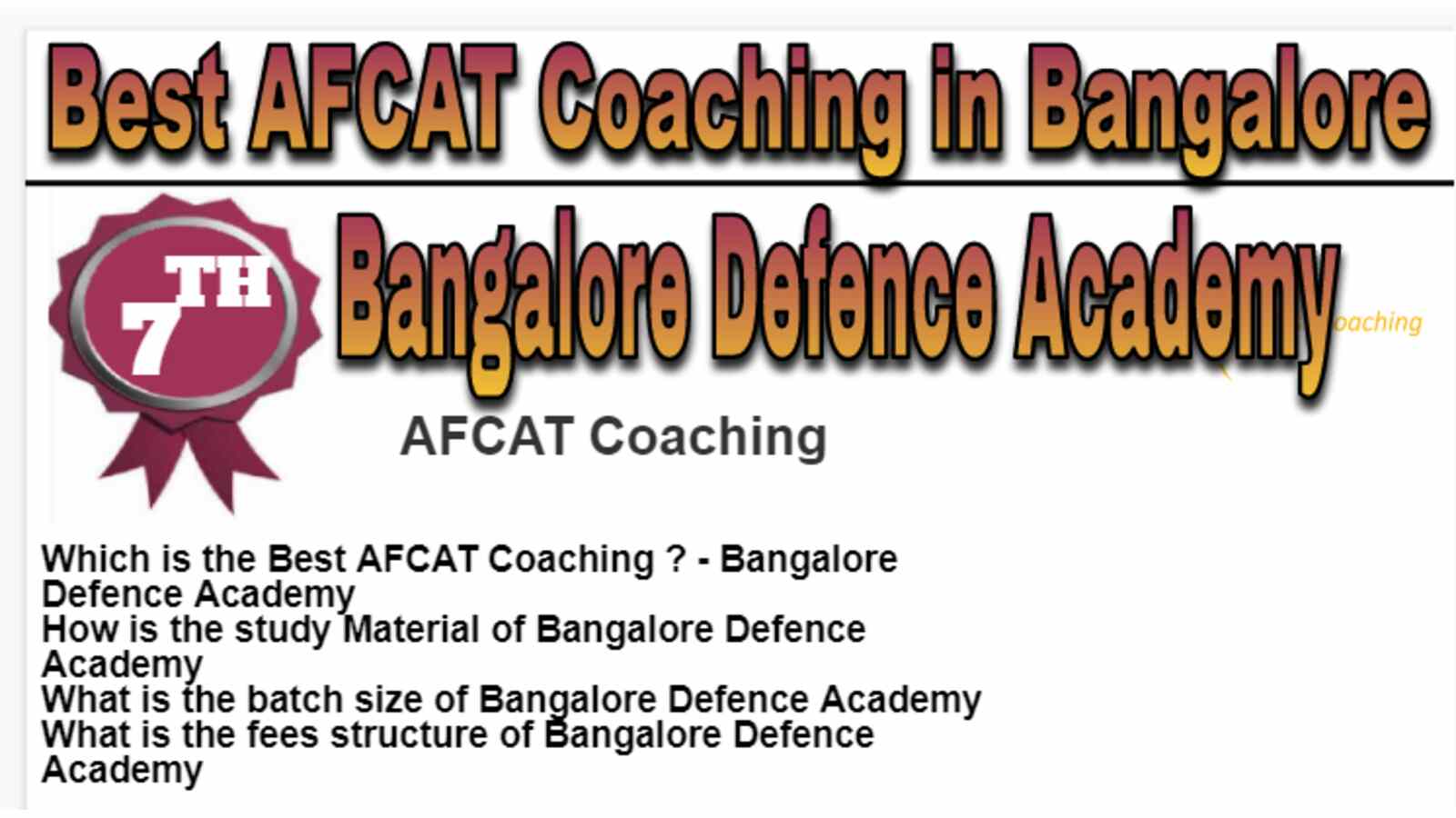 Rank 7 Best AFCAT Coaching in Bangalore