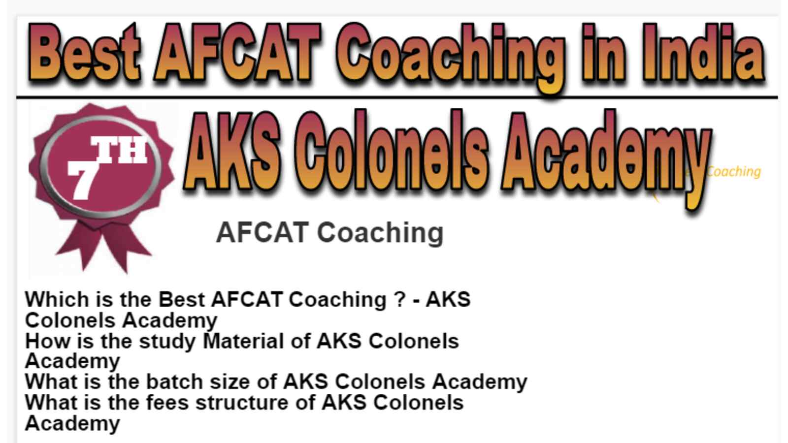 Rank 7 Best AFCAT Coaching in India