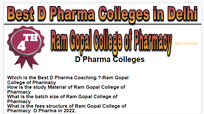 Rank 4 Best D Pharma Colleges in Delhi