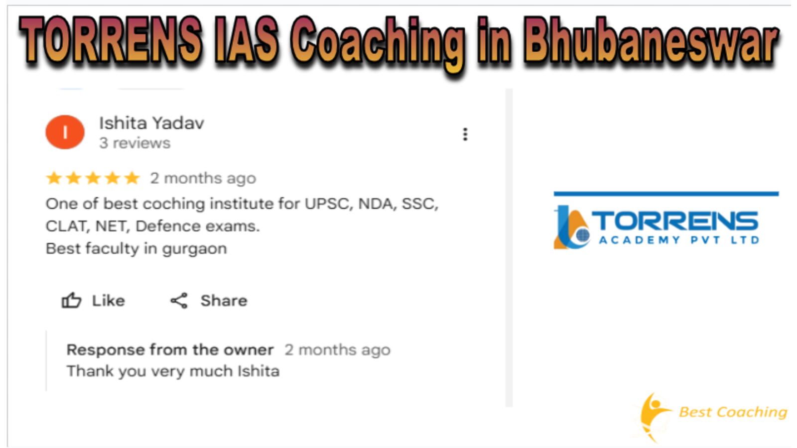 Torrrens IAS Coaching Bubneshwar Reviews