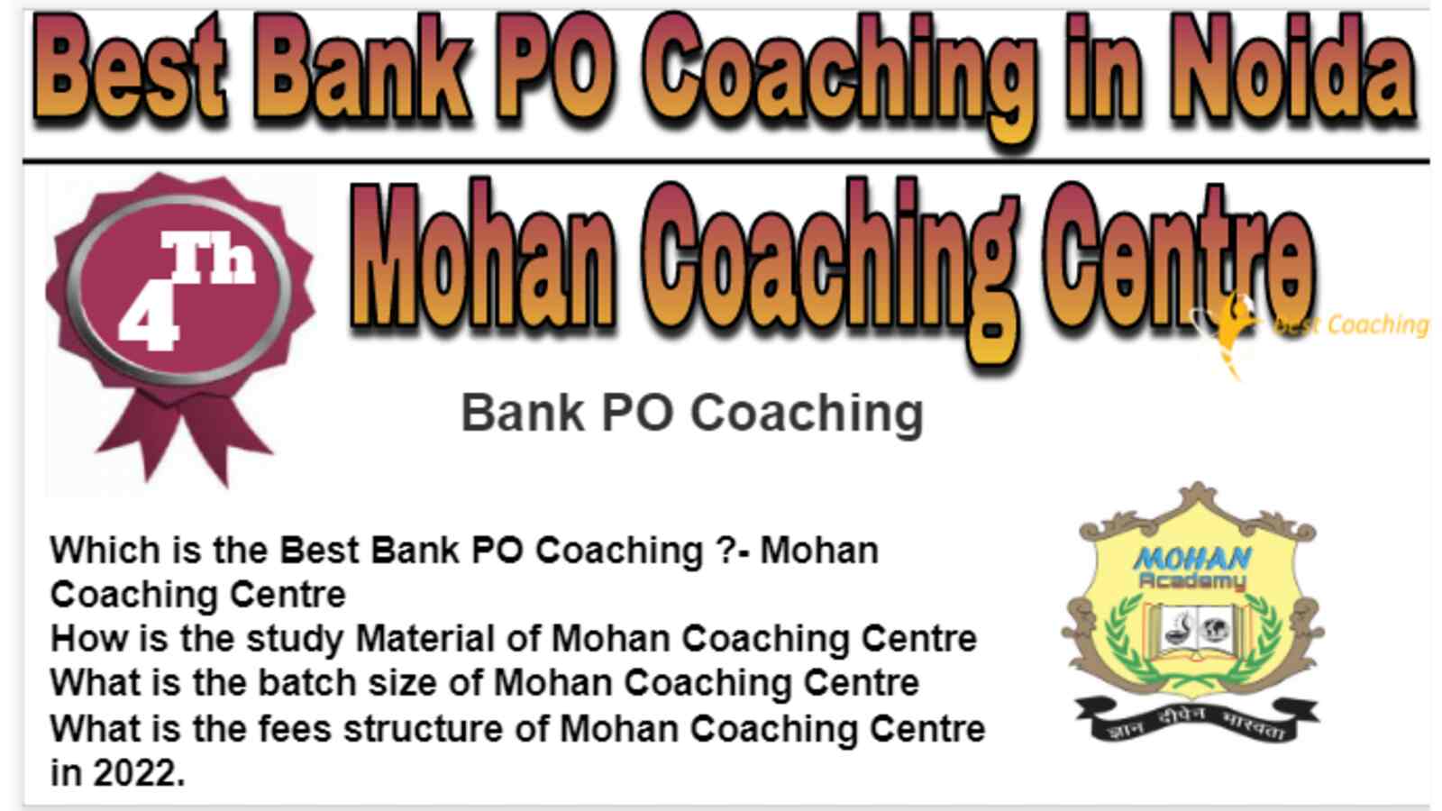 Rank 4 Best Bank PO Coaching in Noida
