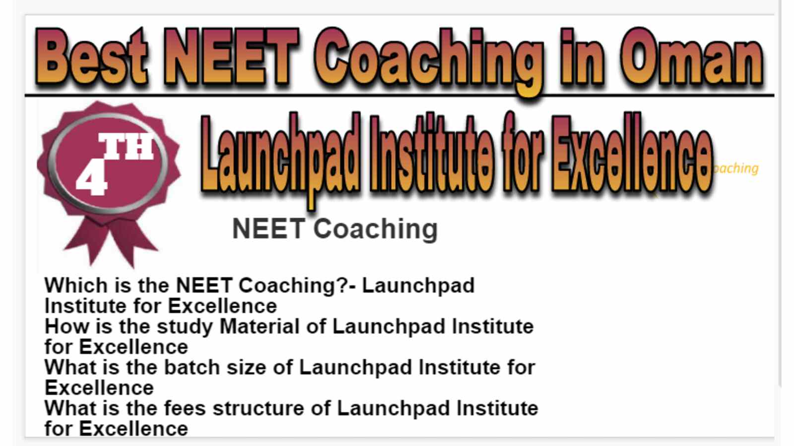 Rank 4 Best NEET Coaching in Oman