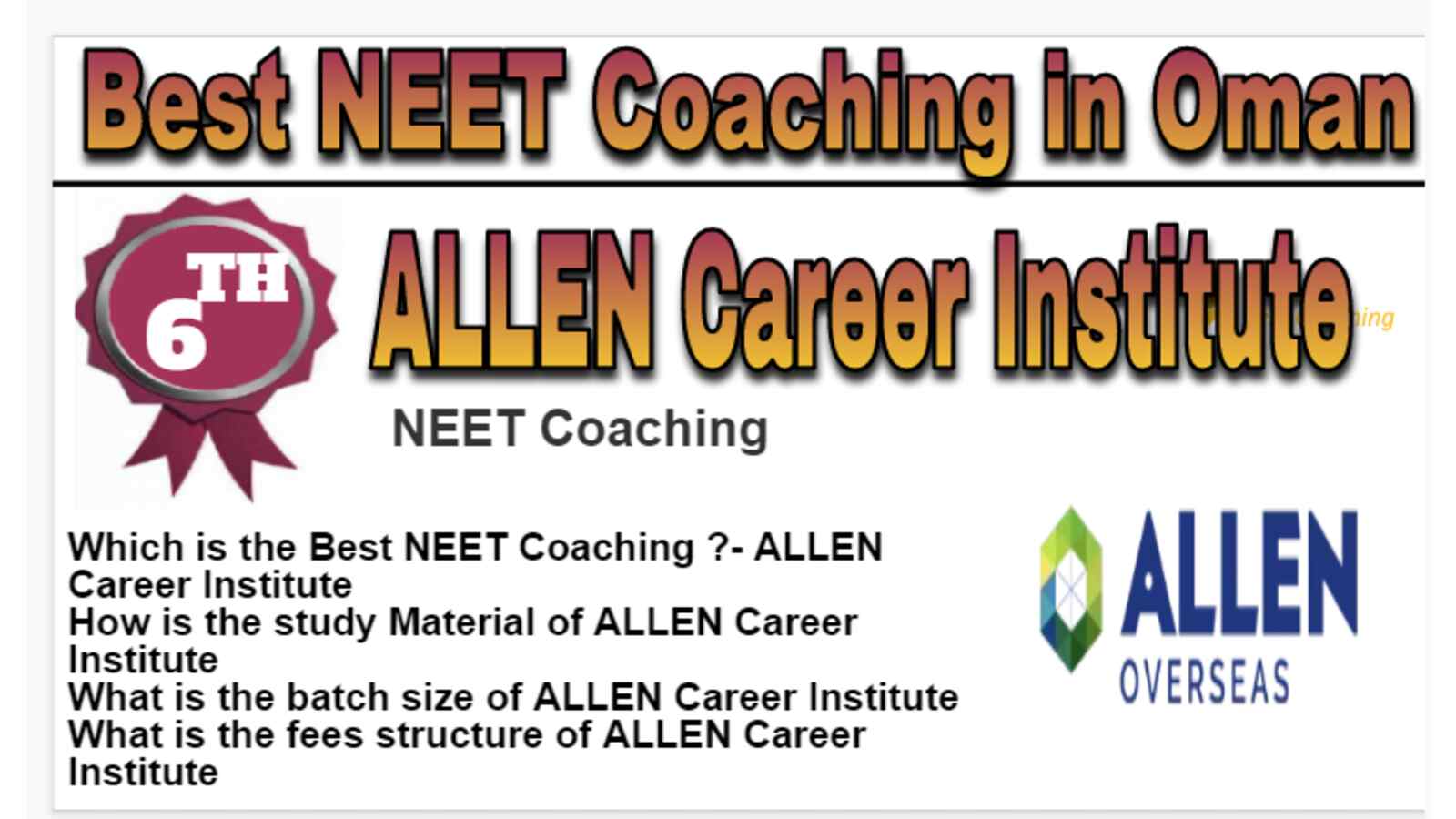 Rank 6 Best NEET Coaching in Oman
