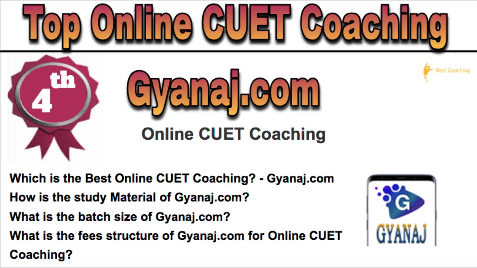Rank 4th Best Online CUET Coaching