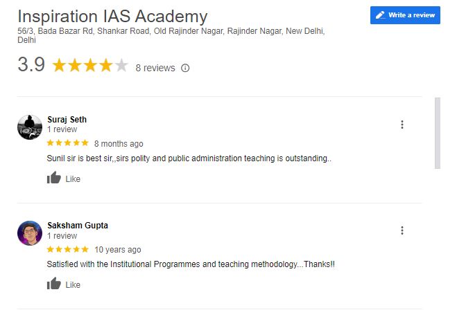 Inspiration IAS Academy in Delhi Google Reviews