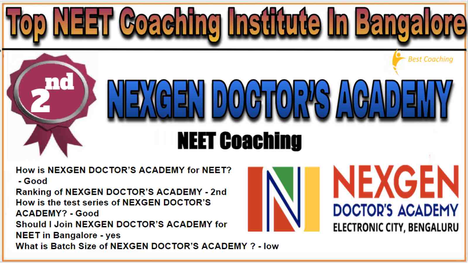 Rank 2 Top NEET Coaching institute in Bangalore