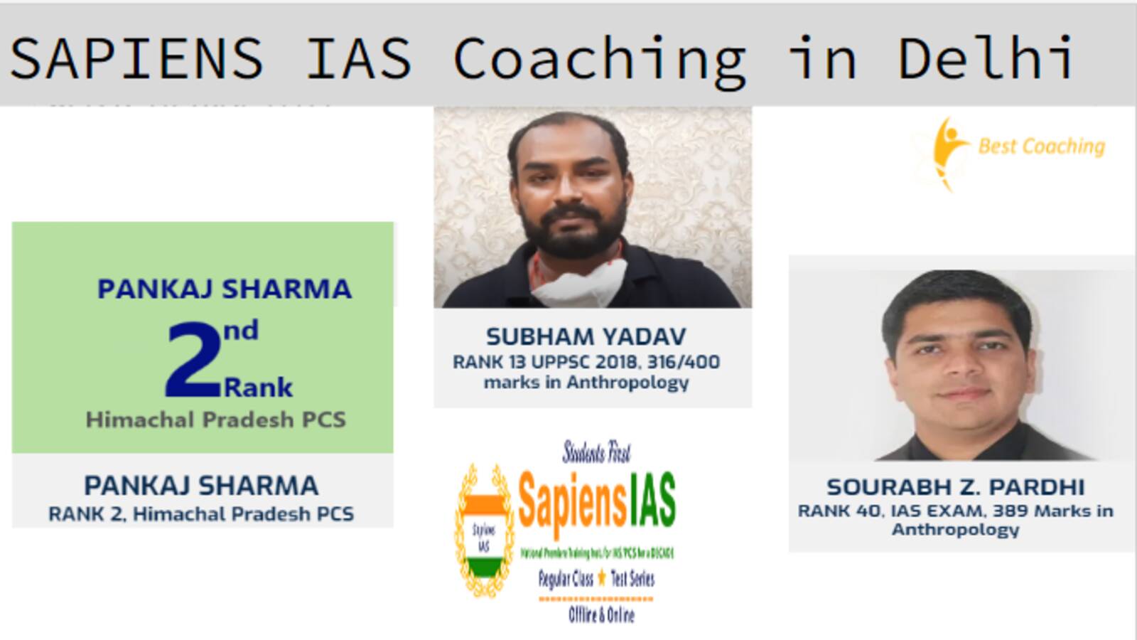 SAPIENS IAS Coaching Delhi rankers