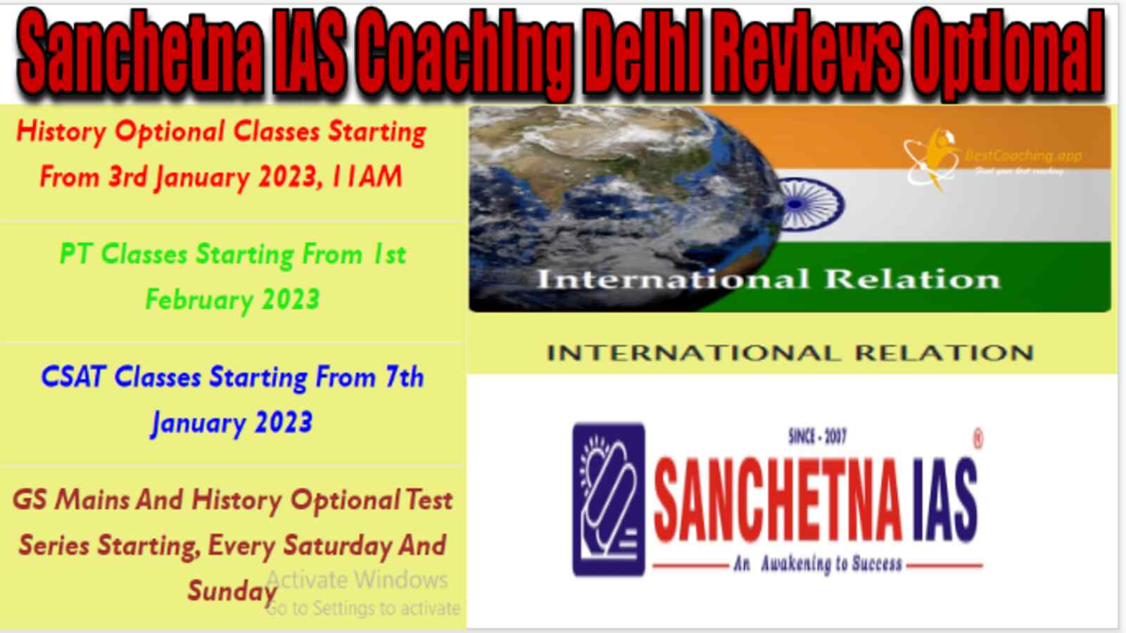 Sanchetna IAS Coaching Delhi Review Optional