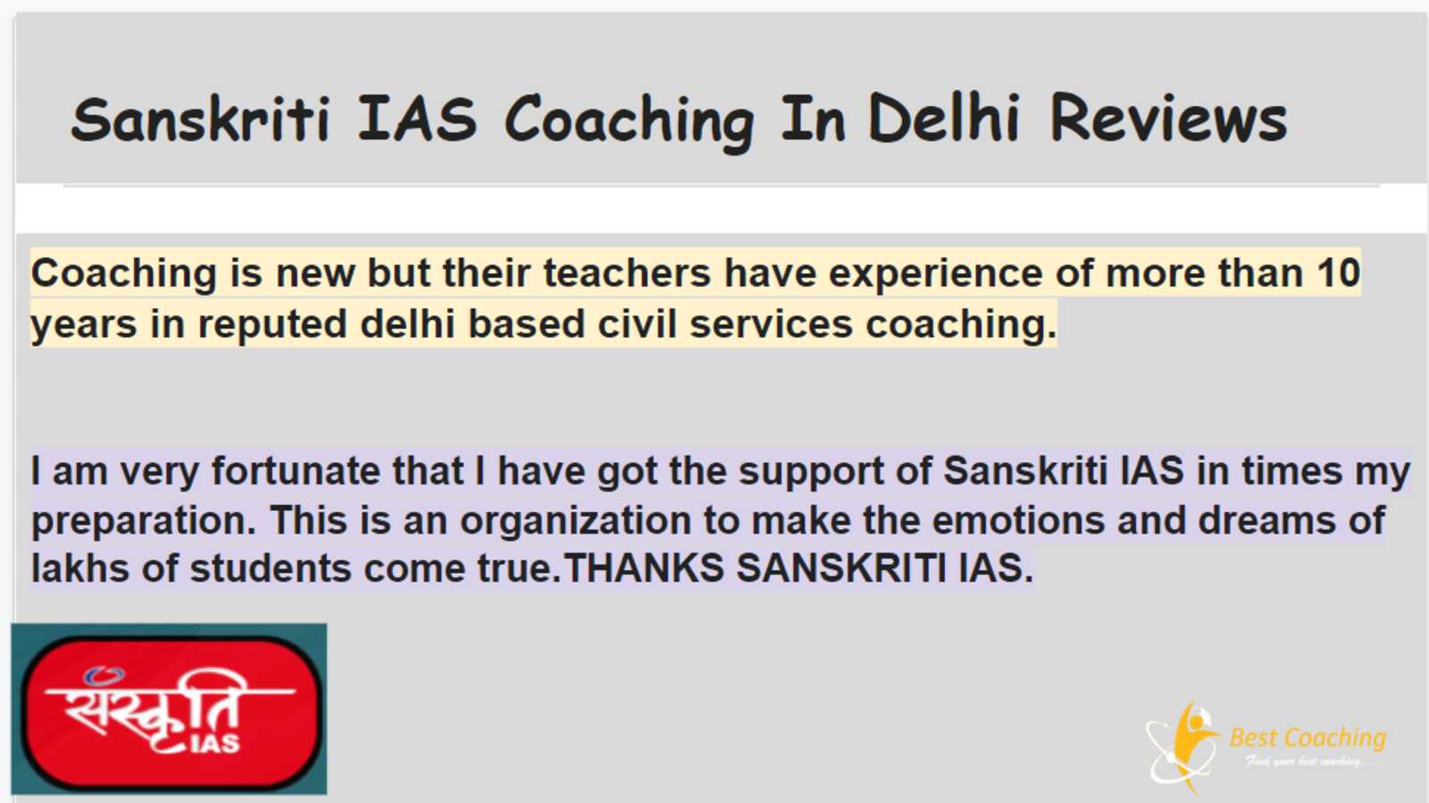Sanskriti IAS Coaching Delhi Review