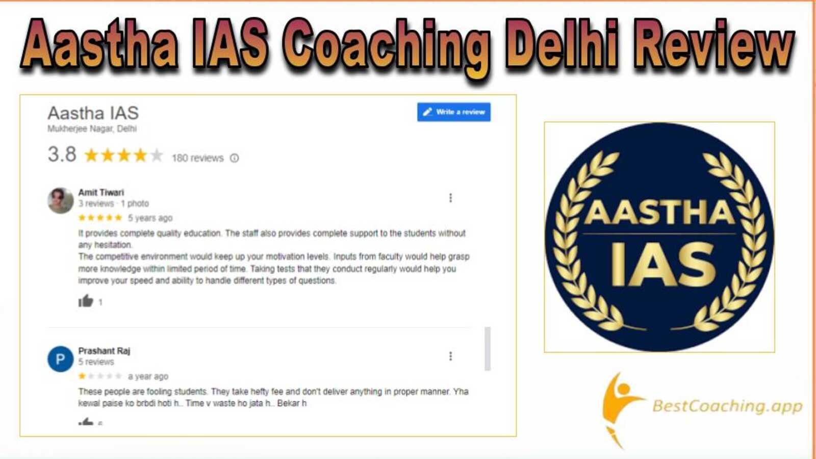 Aastha IAS Coaching in Delhi Review