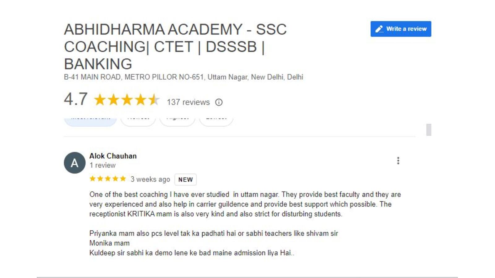 ABHIDHARMA ACADEMY Bank PO Coaching in Delhi Review.