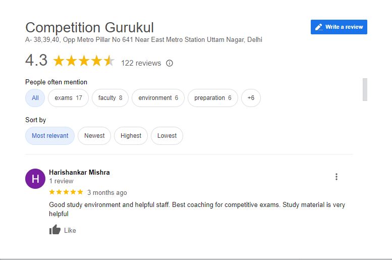Competition Gurukul SSC coaching in Delhi Review