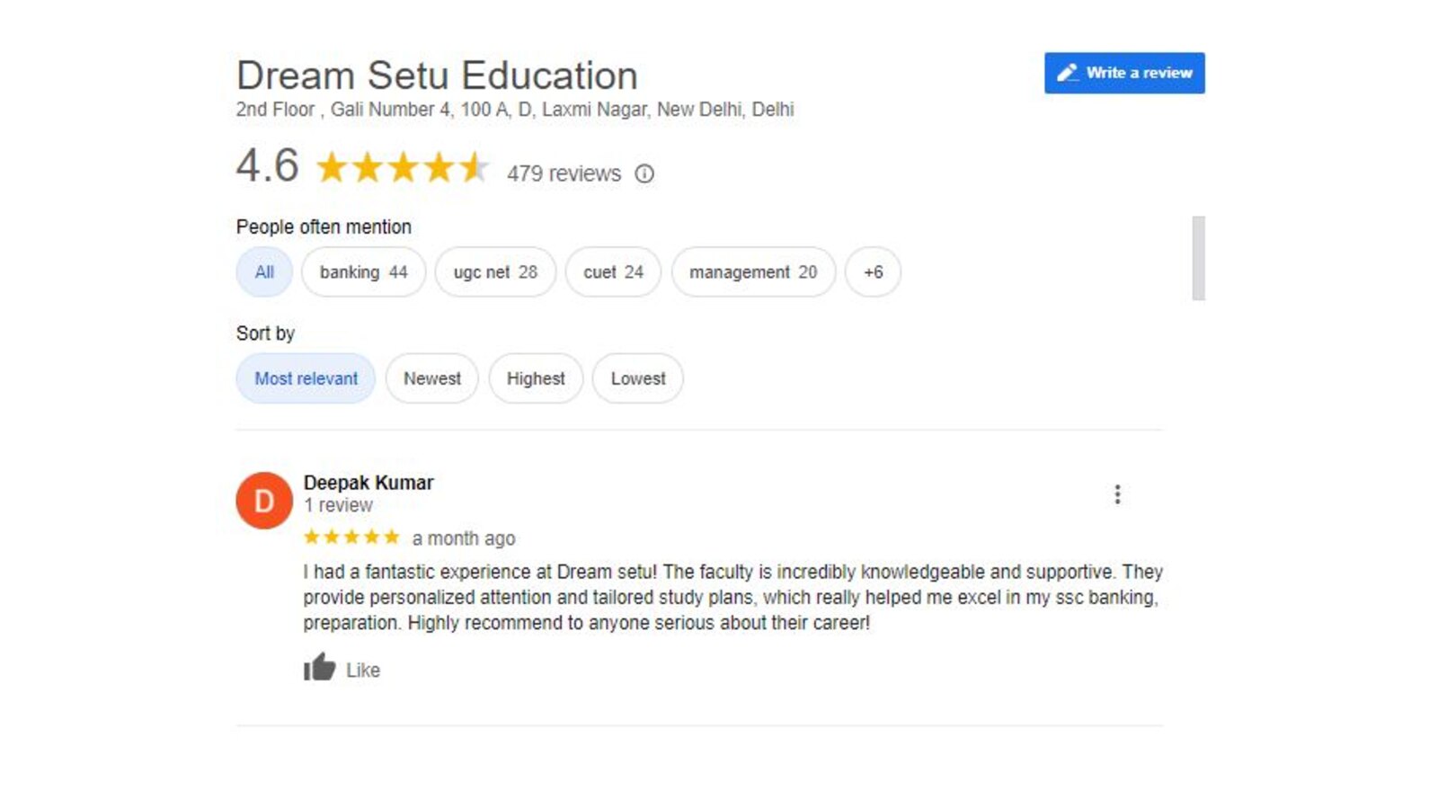 Dream Setu Education Bank PO Coaching in Delhi Review.