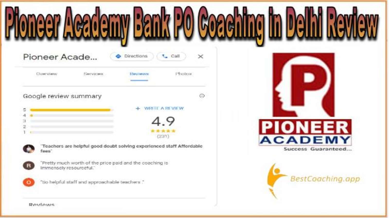 Pioneer Academy Bank PO Coaching in Delhi Review