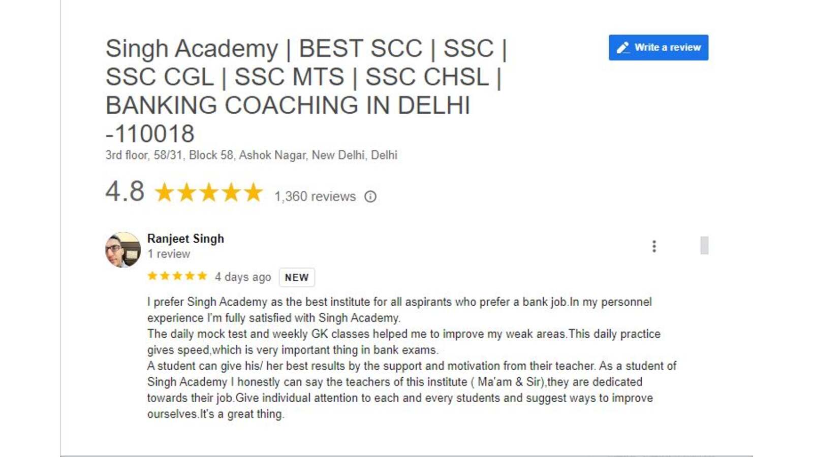 Singh Academy Coaching in Delhi Review 
