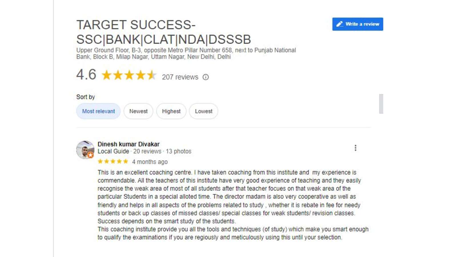 TARGET SUCCESS Bank PO Coaching in Delhi Review.
