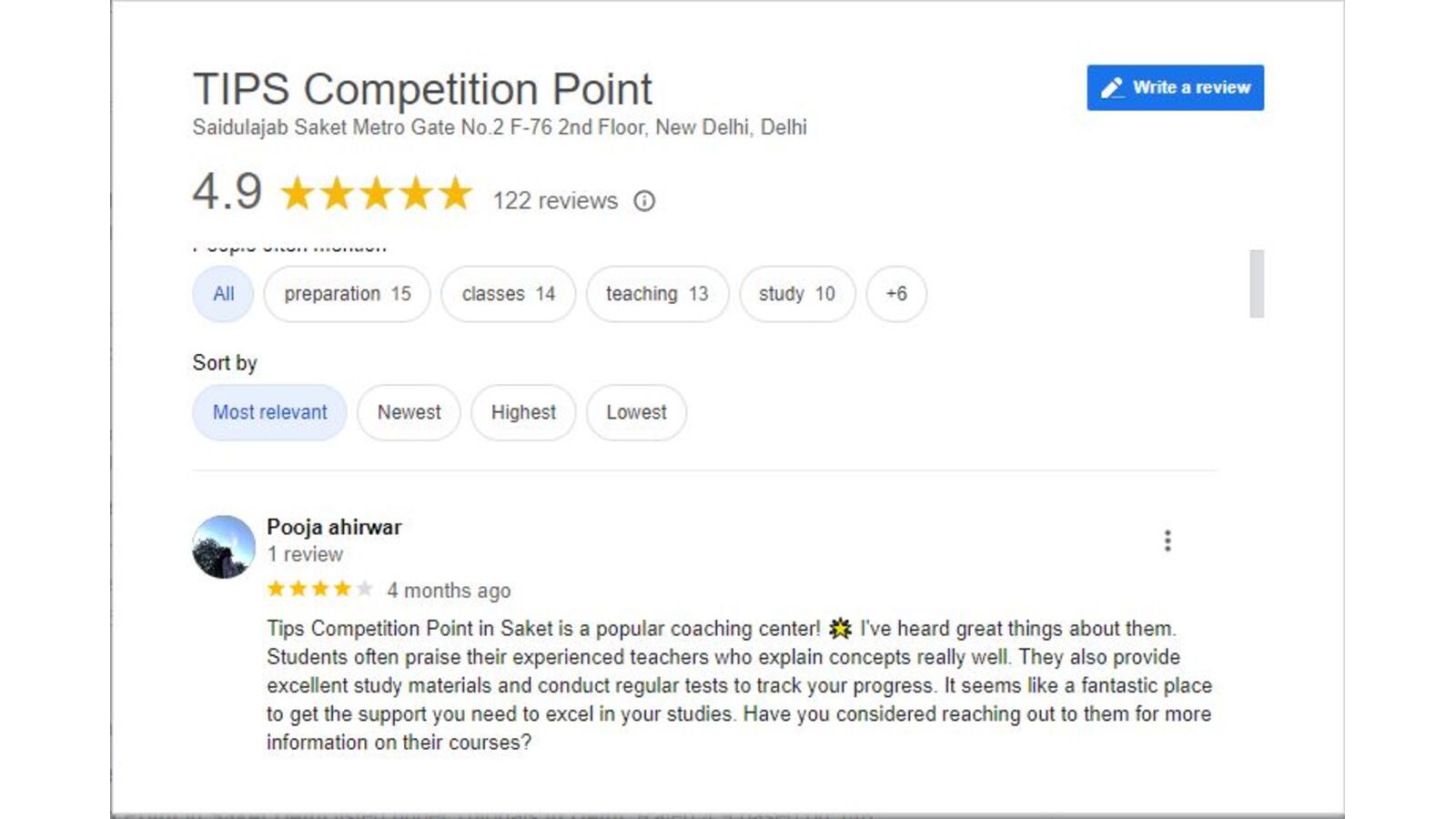 TIPS Competition Point SSC coaching in Delhi Review
