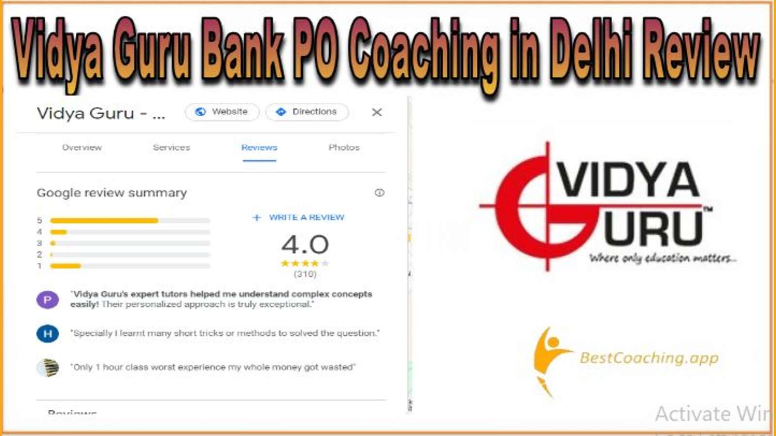Vidya Guru Bank PO Coaching in Delhi Review