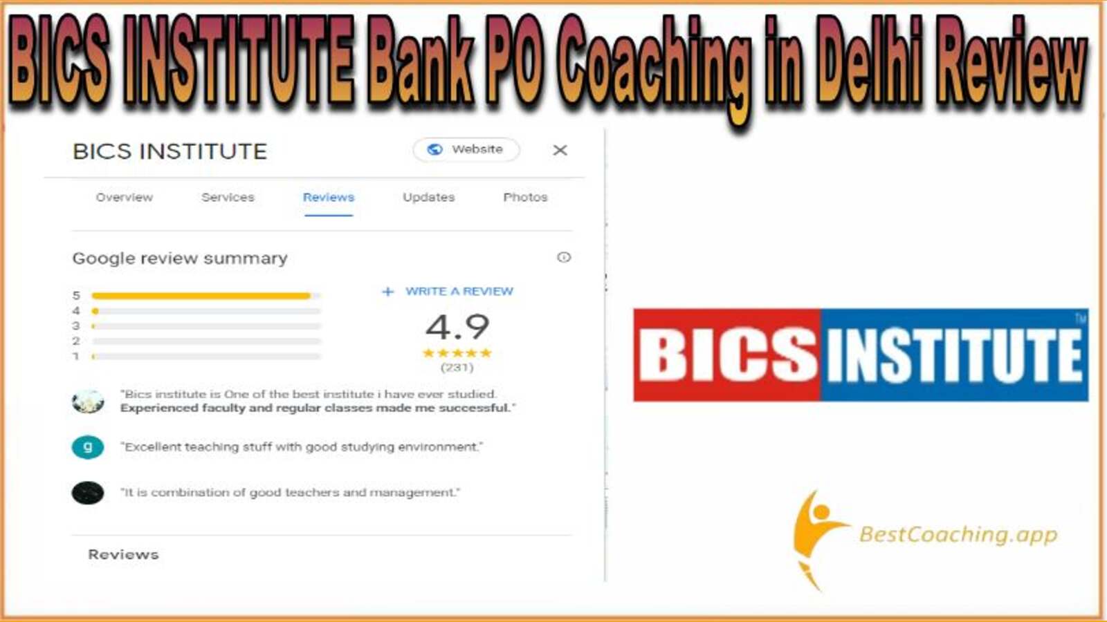 BICS INSTITUTE Bank PO Coaching in Delhi Review.