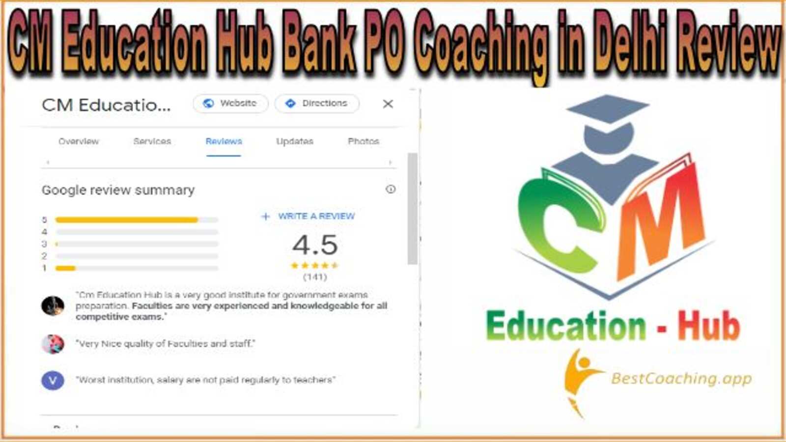 CM Education Hub Bank PO Coaching in Delhi Review