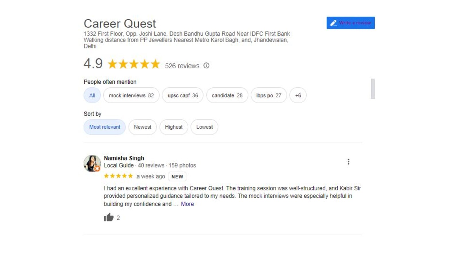 Career Quest Bank PO Coaching in Delhi Review.
