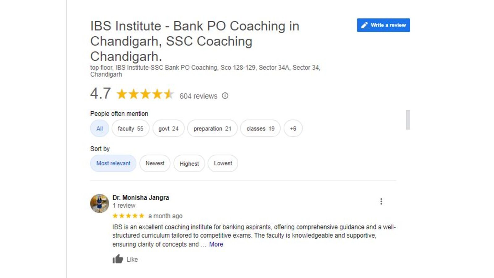 IBS Institute Bank PO Coaching in Delhi Review.