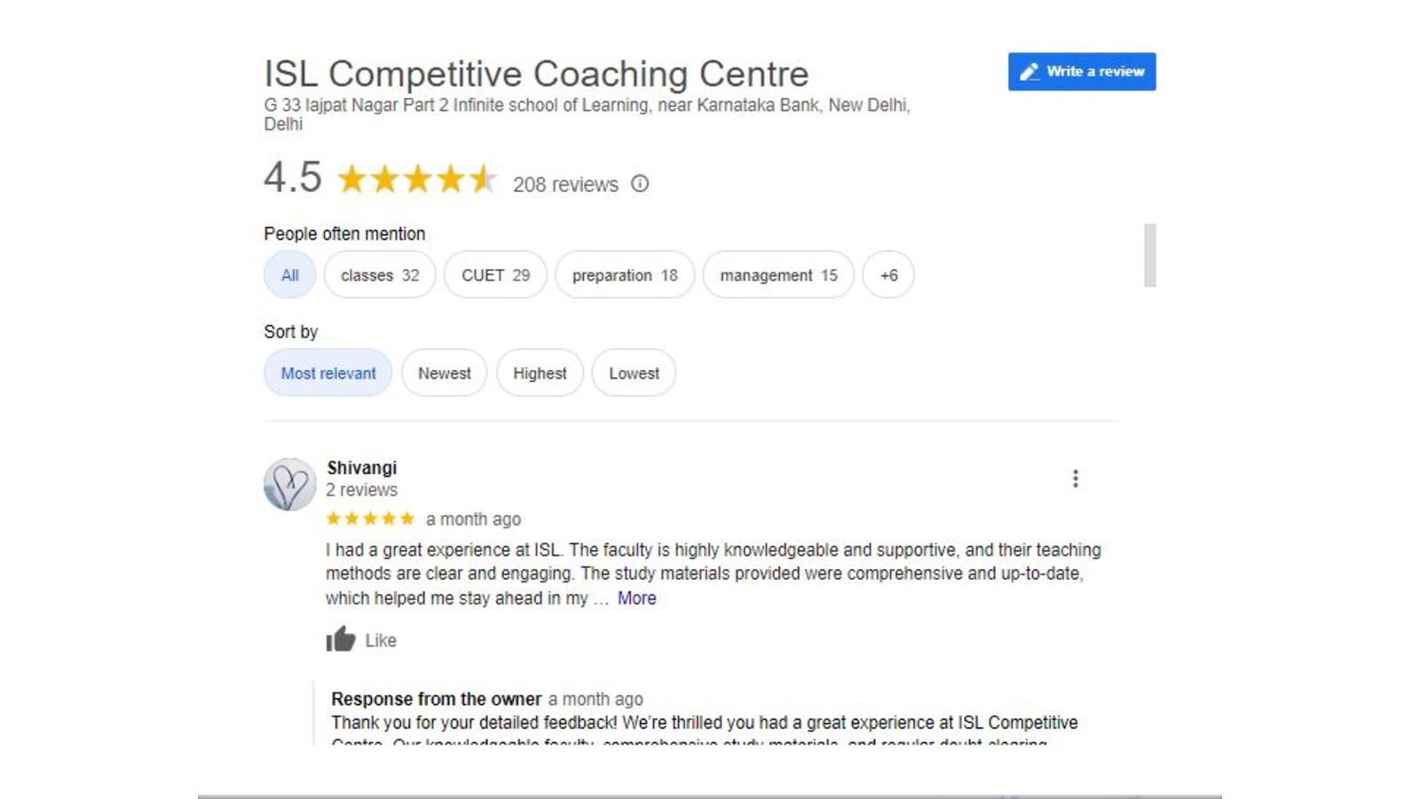 ISL Competitive Bank PO Coaching in Delhi Review
