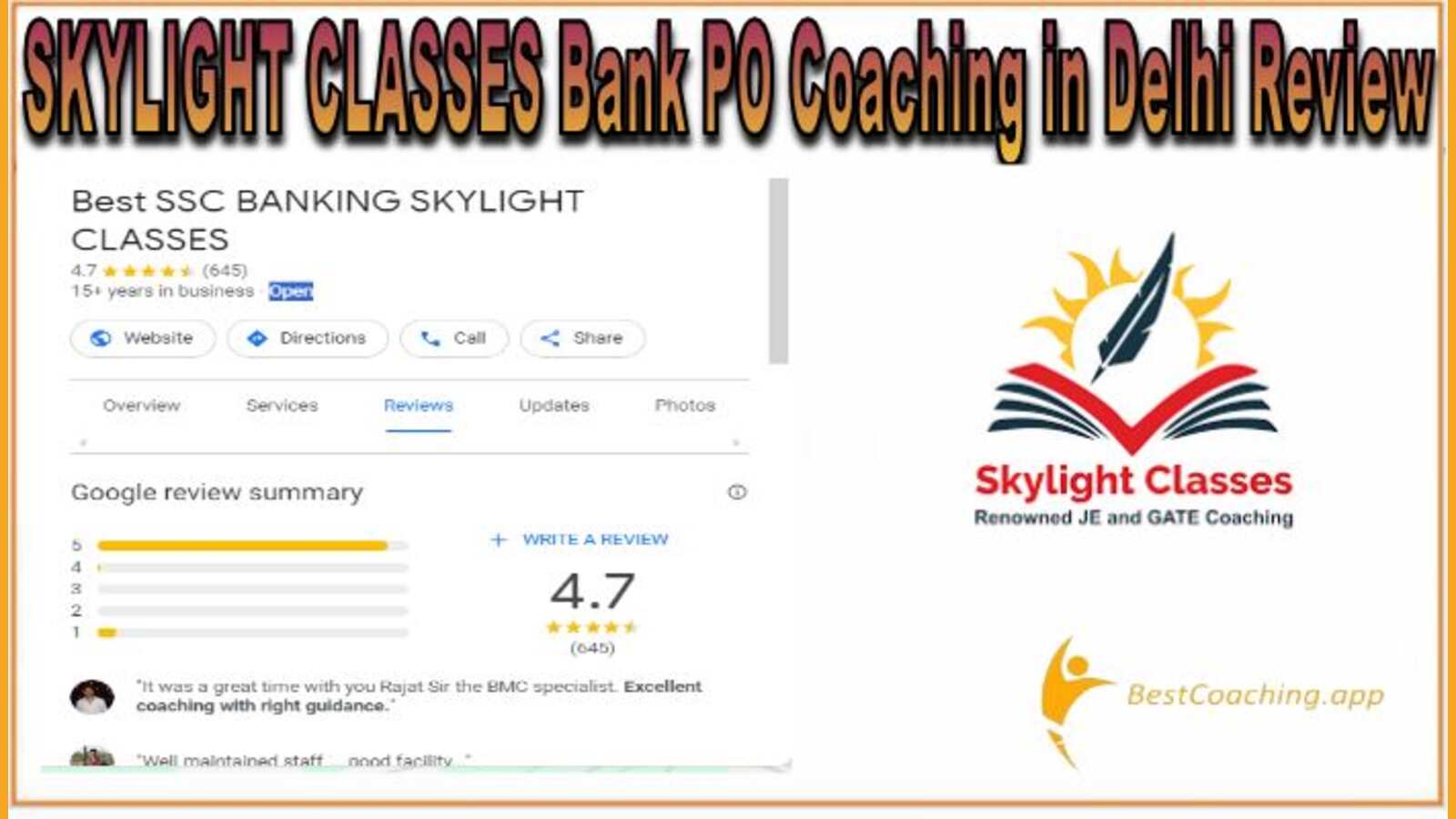 SKYLIGHT CLASSES Bank PO Coaching in Delhi Review