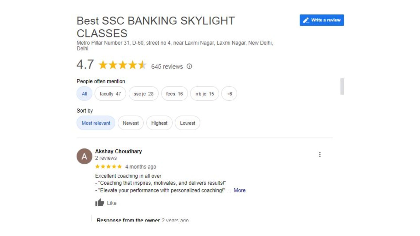 SKYLIGHT CLASSES Bank PO Coaching in Delhi Review.