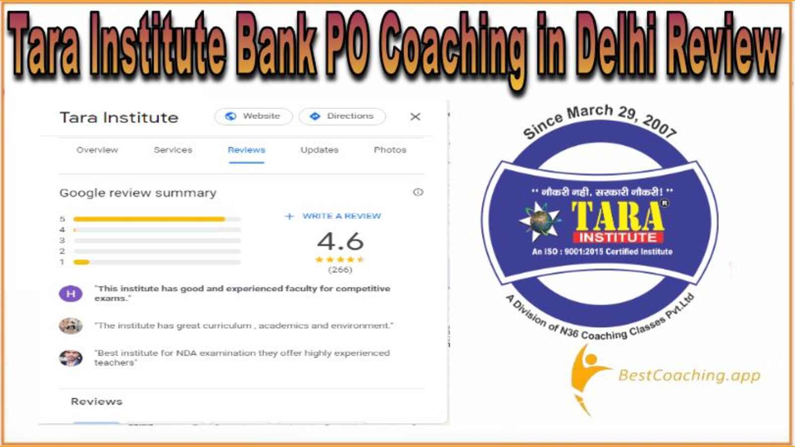 Tara Institute Bank PO Coaching in Delhi Review.