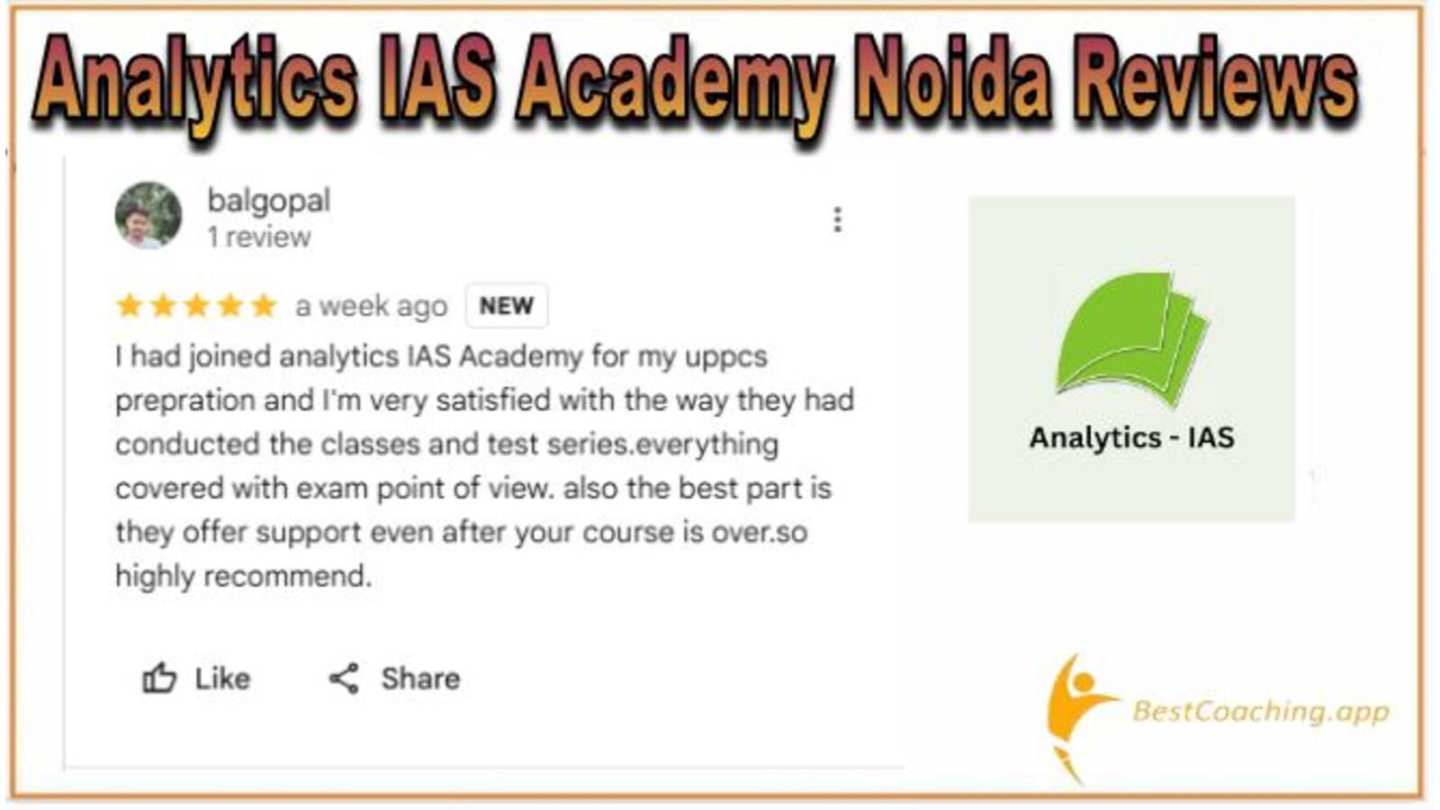 Reviews of Analytics IAS Academy Noida